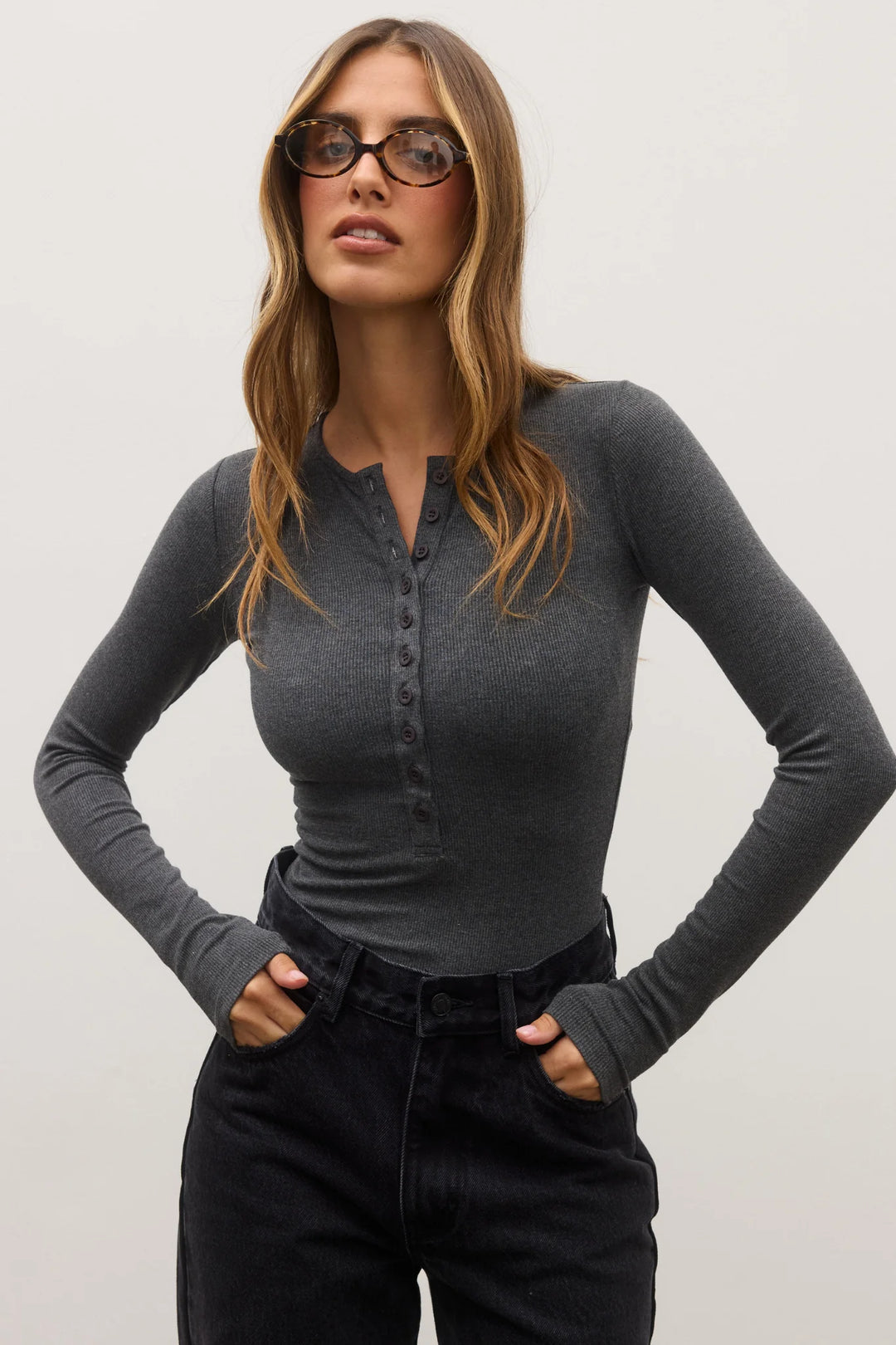 Bayse Lara Bodysuit-Dark Heather