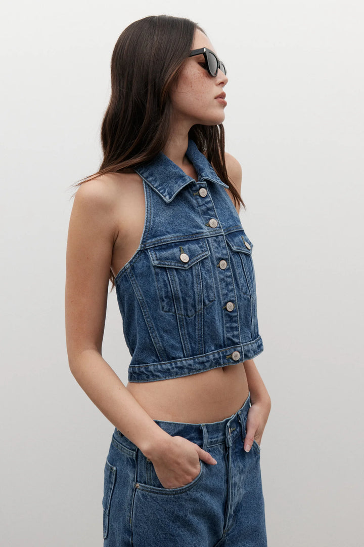 Bayse Chloe Denim Vest - Denver Blue