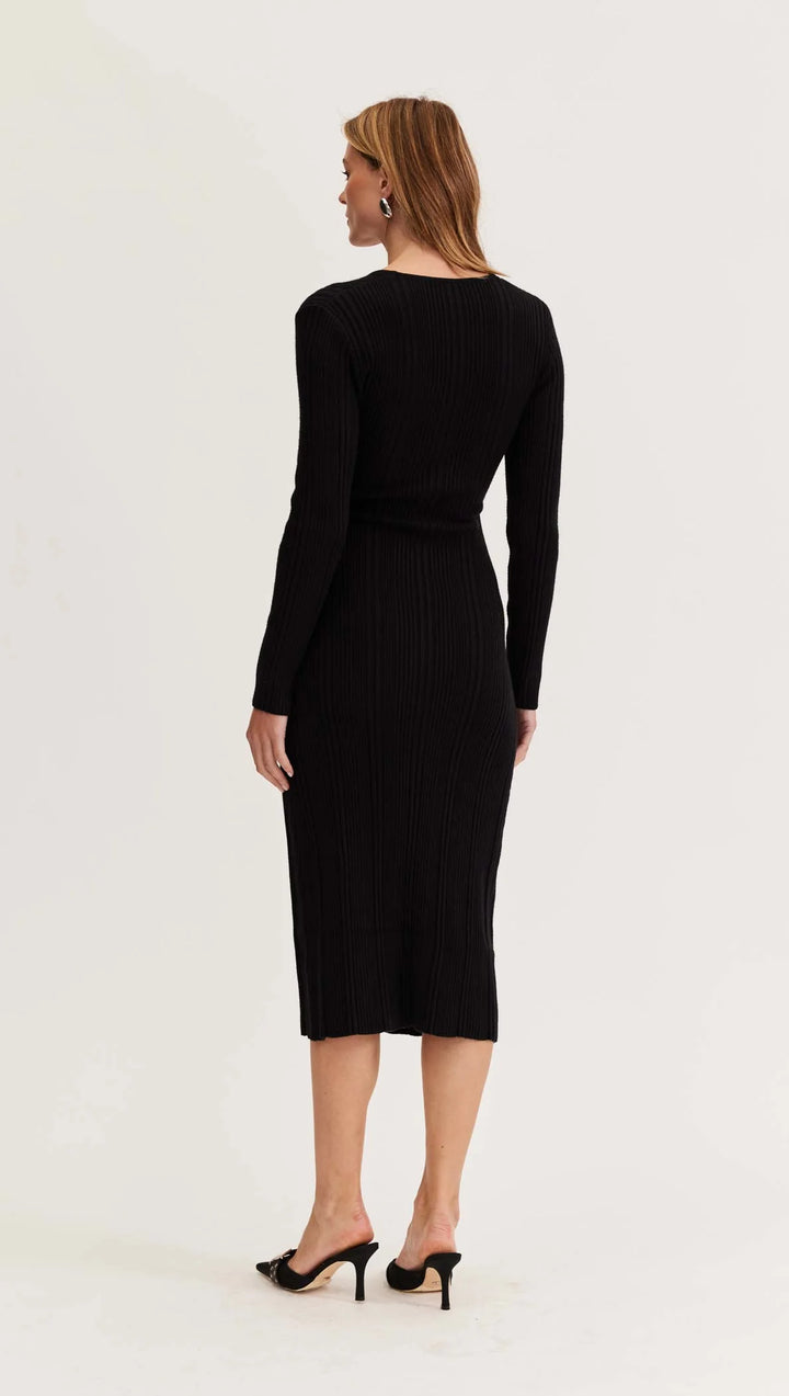 Staple The Label Maxine Wrap Front Knit Dress- Black