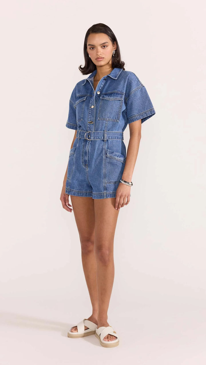 Staple The Label Tate Denim Playsuit - Mid-Blue