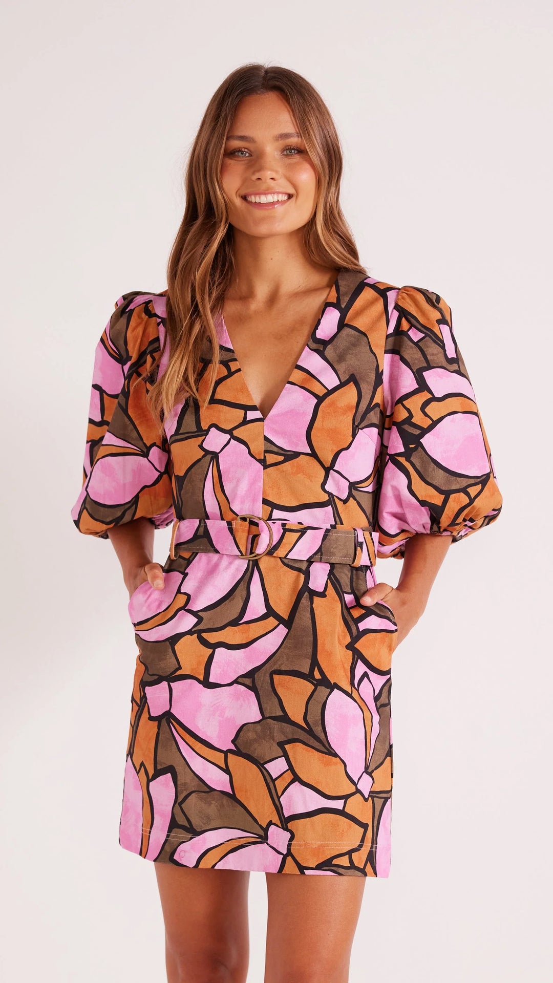 Mink Pink Lorna Belted Mini Dress - Abstract