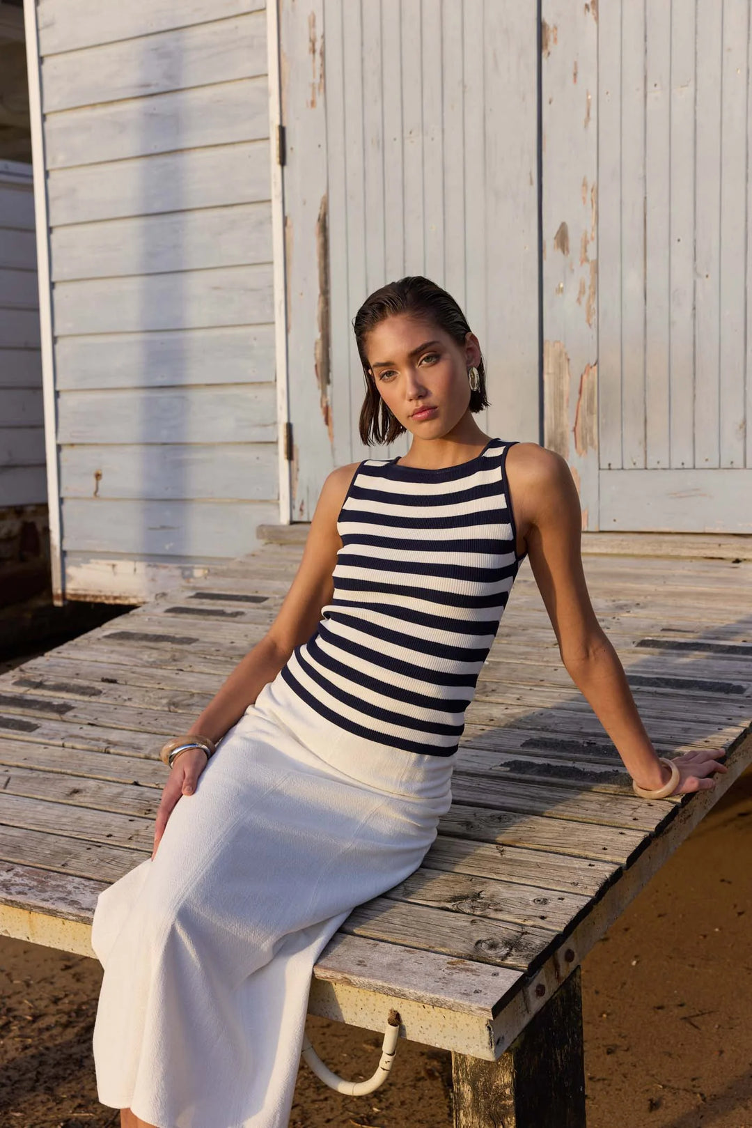 Staple The Label Loren Stripe Knit Tank - Navy/White