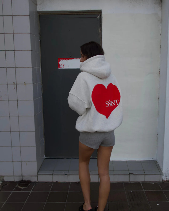 SŚAINT Heart Hoodie - Grey & Red Heart