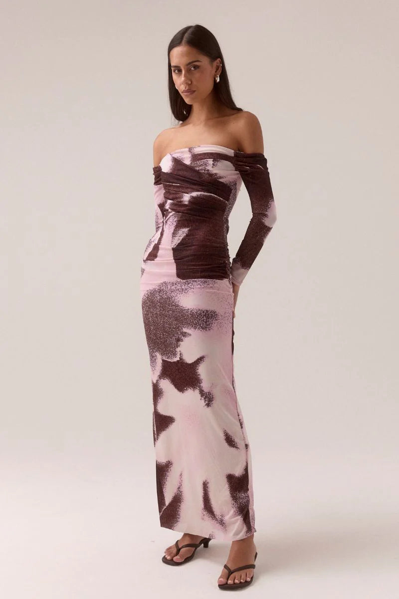 Sovere Afterlight Off Shoulder Dress - Raisin