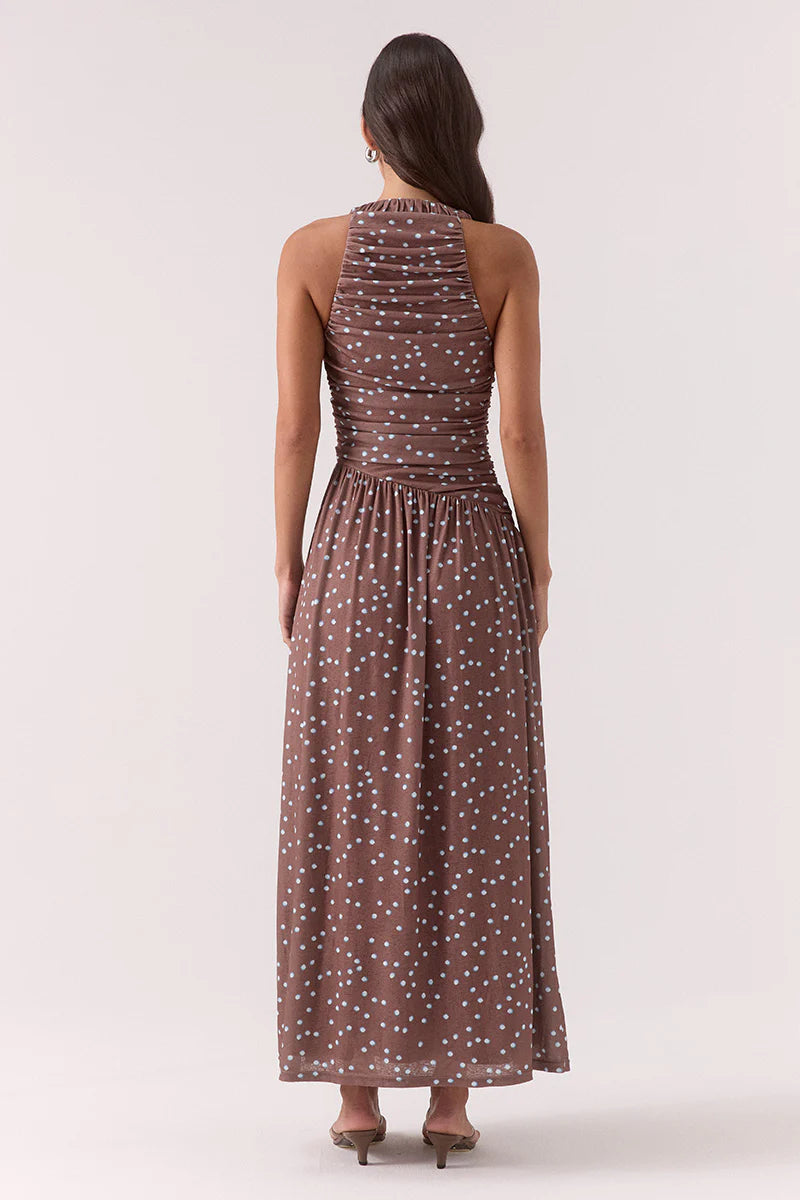 Sovere Delilah Maxi Dress-Mocha Polka Dot