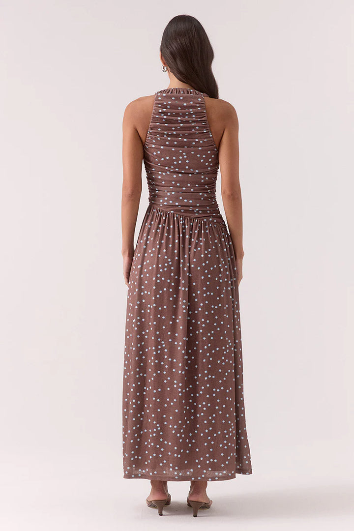 Sovere Delilah Maxi Dress-Mocha Polka Dot