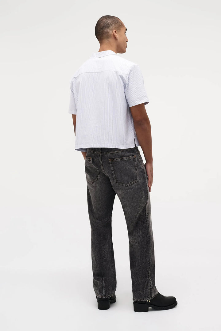 Neuw Denim Stripe Short Sleeve Mod Shirt - French Navy Stripe