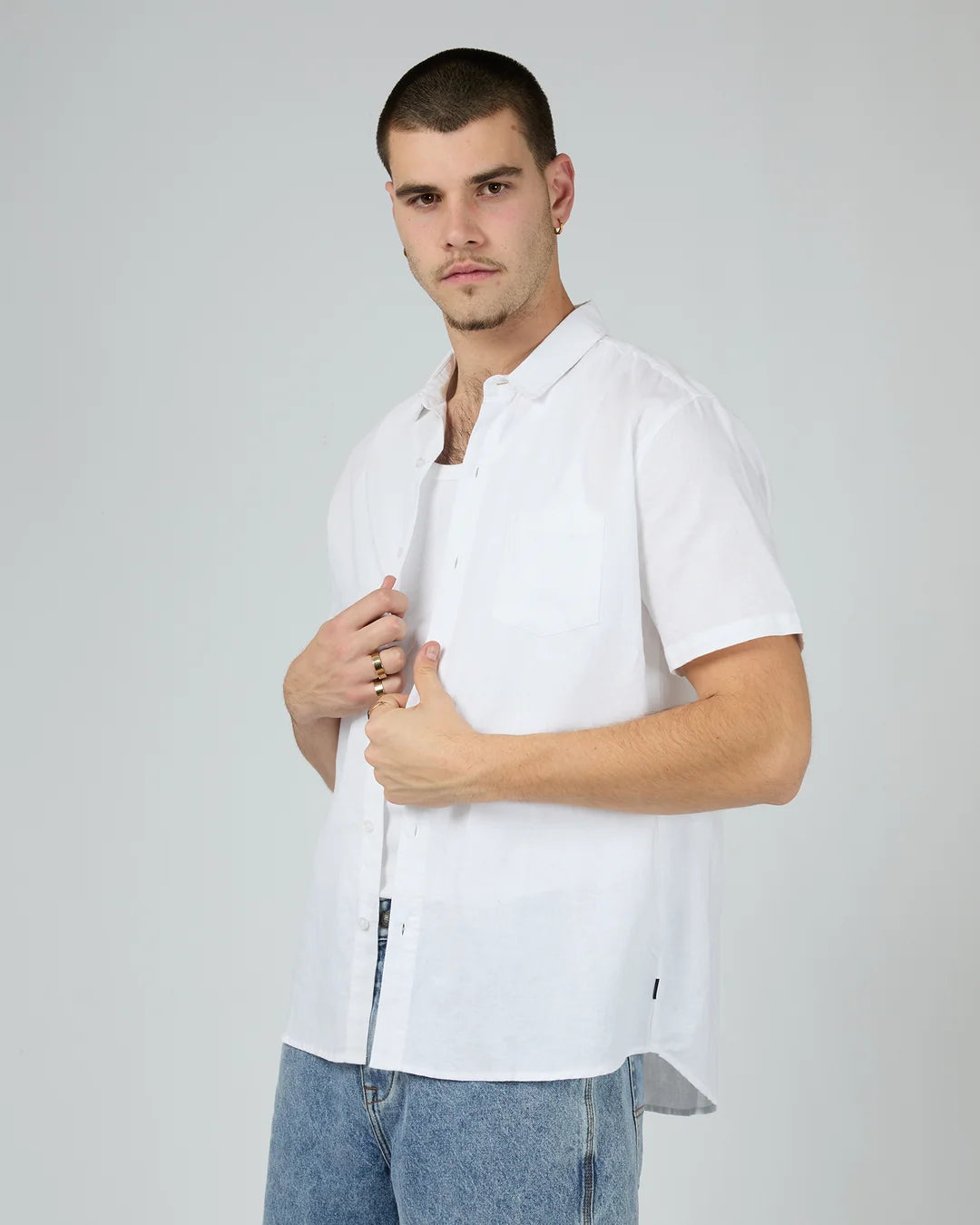 Silent Theory Linen SS Shirt - White