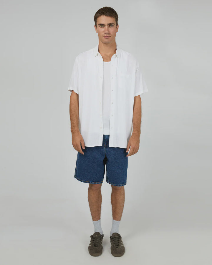 Silent Theory Textured Linen Short Sleeve Shirt - White