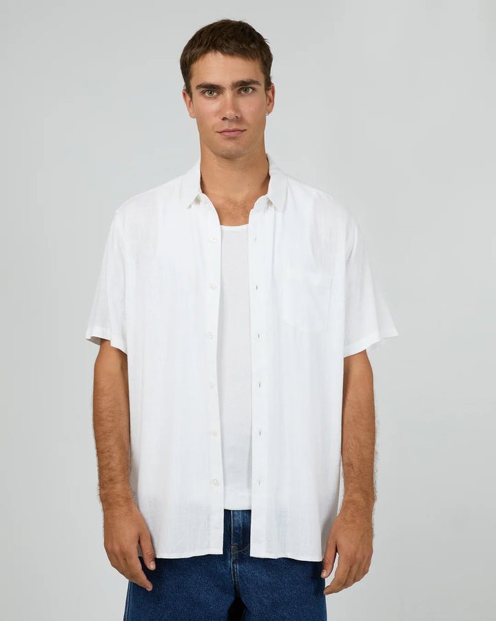 Silent Theory Textured Linen Short Sleeve Shirt - White