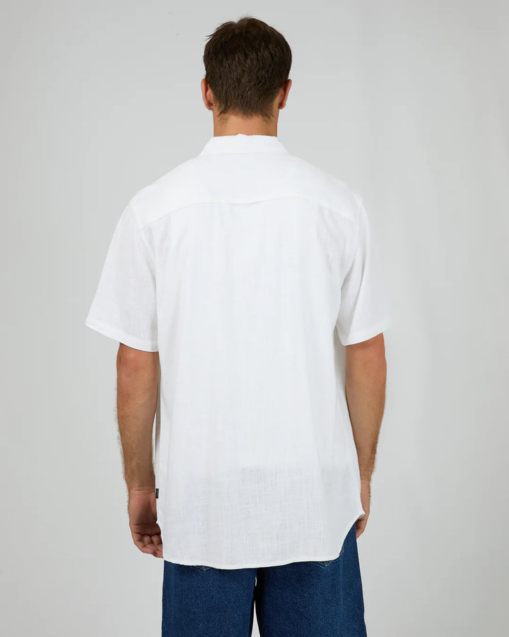 Silent Theory Textured Linen Short Sleeve Shirt - White