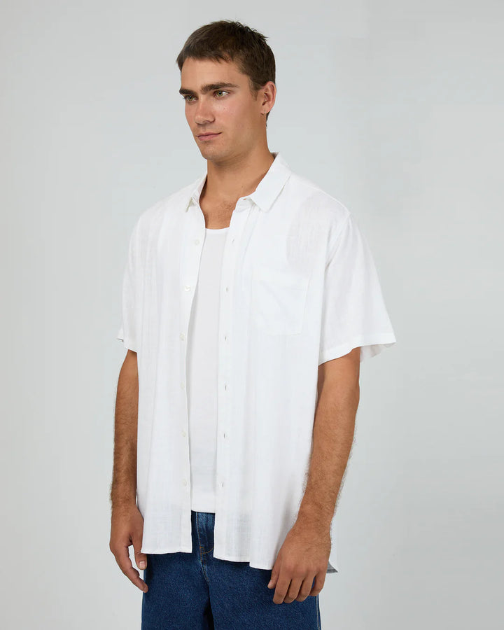 Silent Theory Textured Linen Short Sleeve Shirt - White