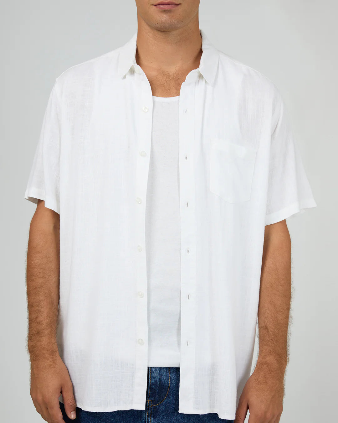 Silent Theory Textured Linen Short Sleeve Shirt - White