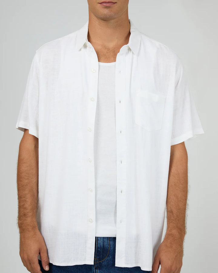 Silent Theory Textured Linen Short Sleeve Shirt - White