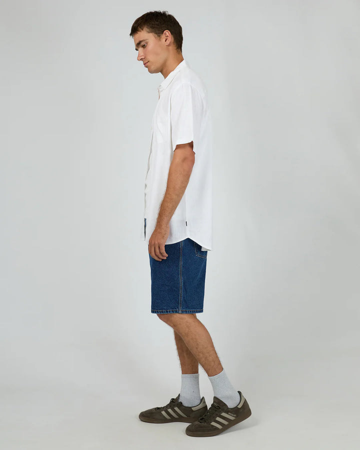 Silent Theory Textured Linen Short Sleeve Shirt - White
