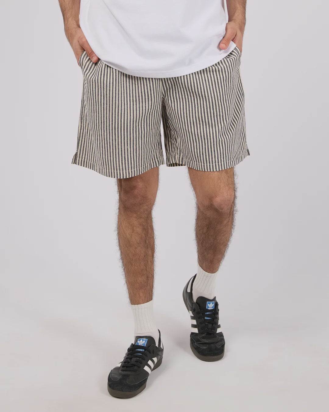 Silent Theory Stripe Linen Short - Navy