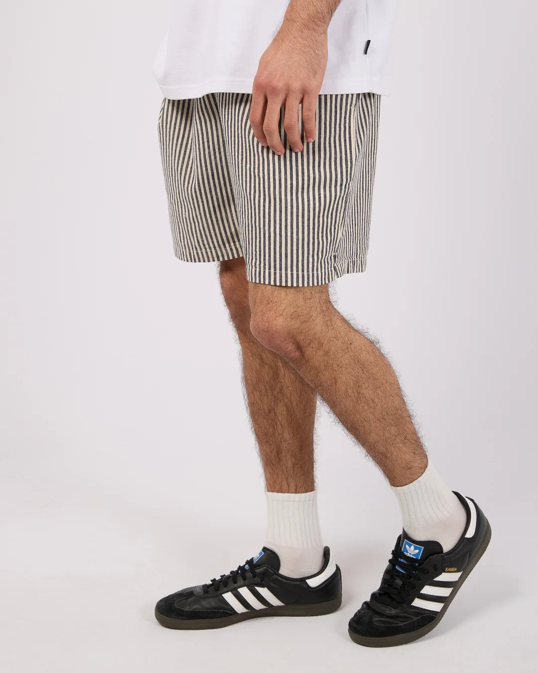 Silent Theory Stripe Linen Short - Navy