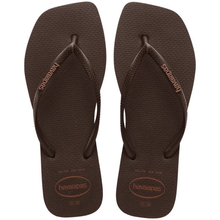 Havaianas Slim Square Logo Pop Up Female Thongs - Dark Brown