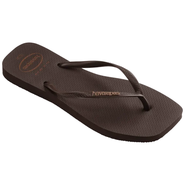 Havaianas Slim Square Logo Pop Up Female Thongs - Dark Brown