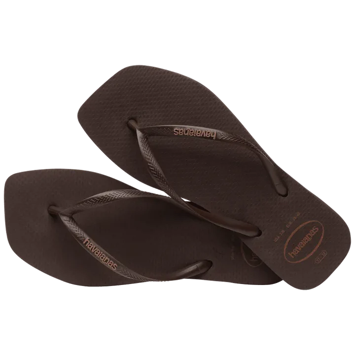 Havaianas Slim Square Logo Pop Up Female Thongs - Dark Brown