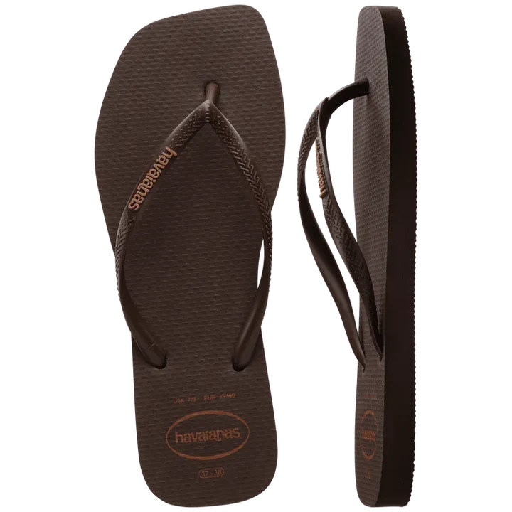 Havaianas Slim Square Logo Pop Up Female Thongs - Dark Brown