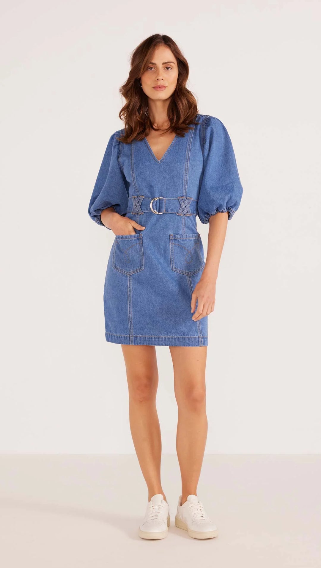minkpink denim dress MINKPINK Oliver Denim Midi Dress In Light Wash