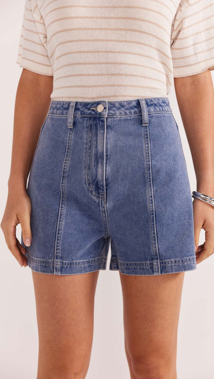 Staple The Label Nina Denim Shorts - Vintage Blue