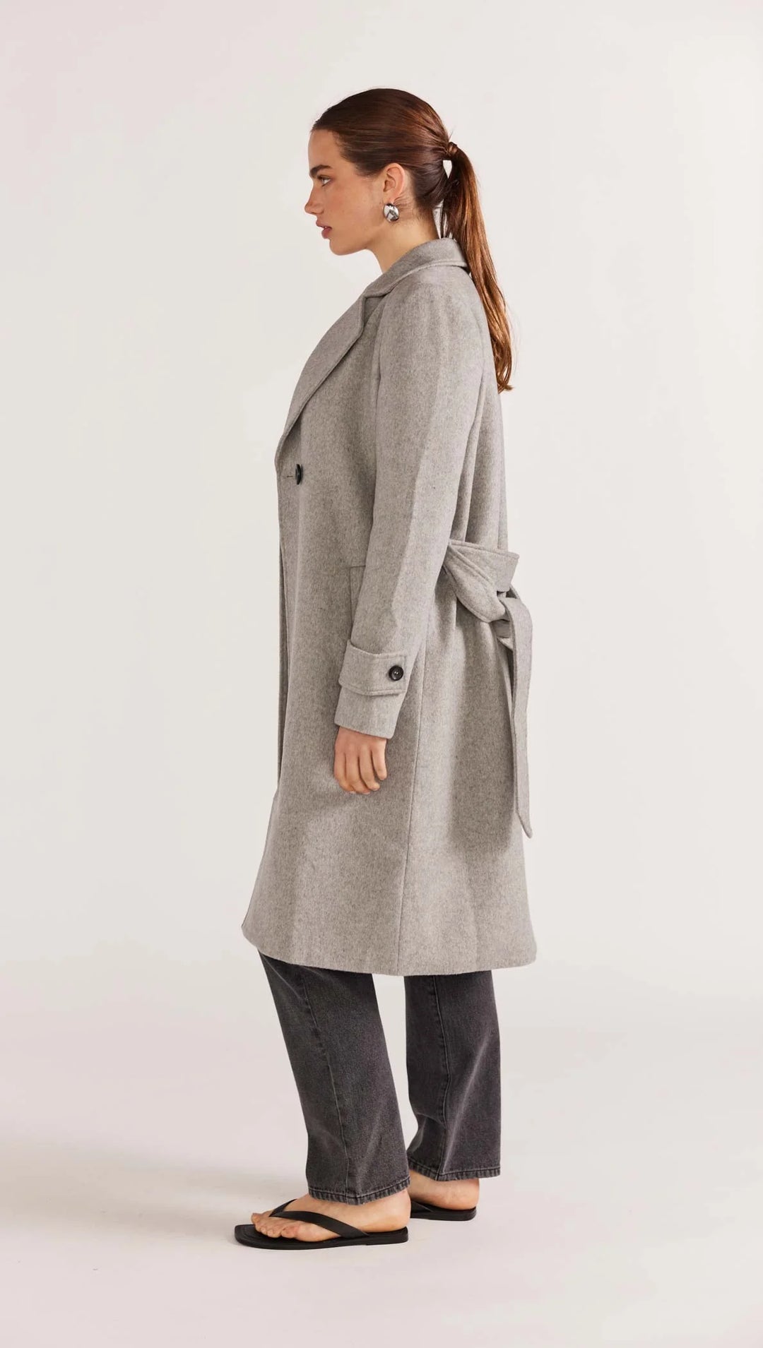 Staple The Label Reade Belted Coat - Grey Marle