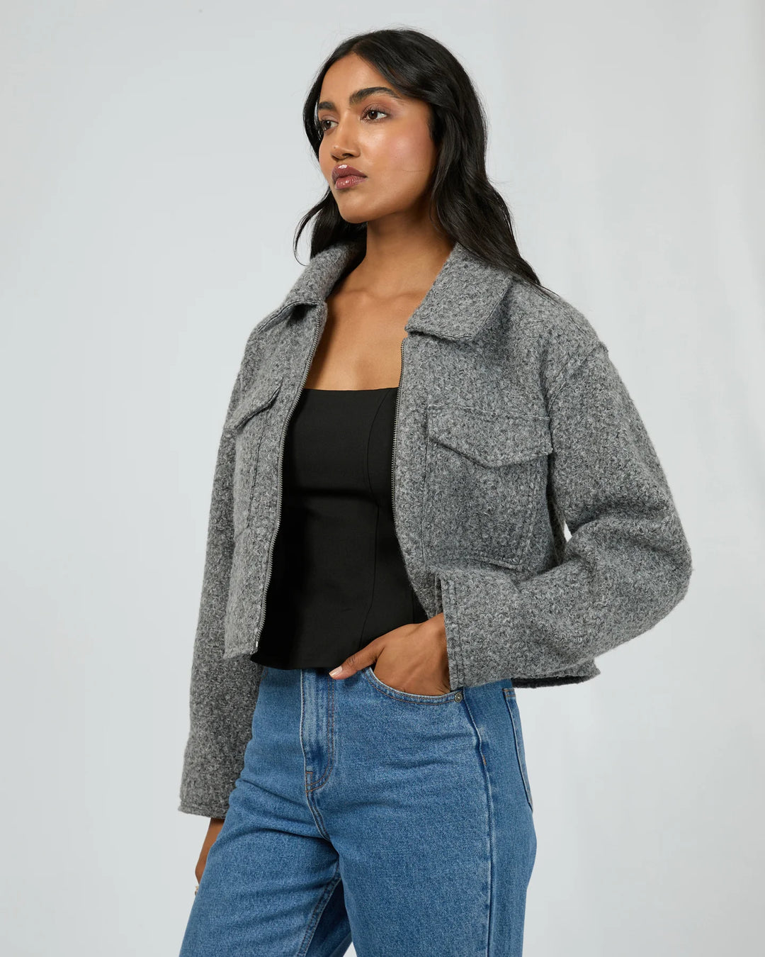 All About Eve Bennet Crop Jacket - Grey Marle