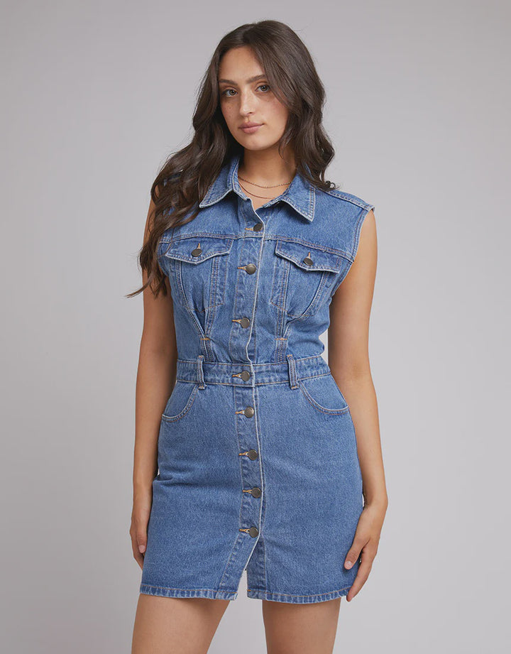 All About Eve Kennedy Denim Mini Dress - Heritage Blue