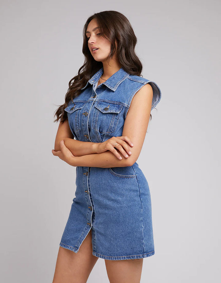 All About Eve Kennedy Denim Mini Dress - Heritage Blue