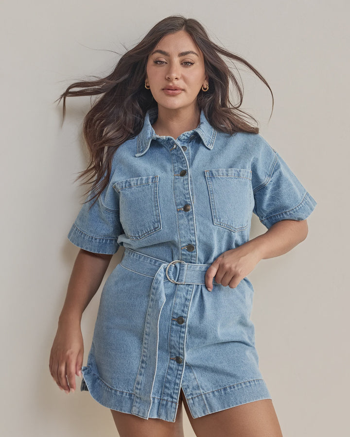 All About Eve Sunny Denim Dress - Light Blue