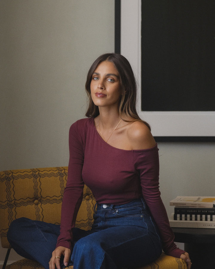 All About Eve Kylie Off Shoulder L/S Top - Burgundy