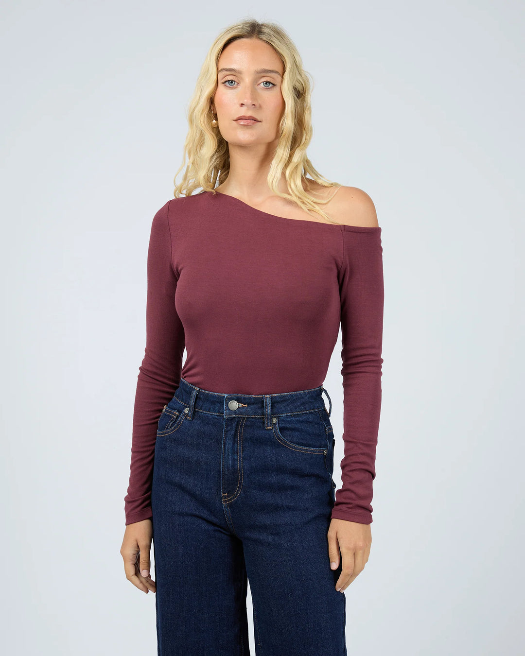 All About Eve Kylie Off Shoulder L/S Top - Burgundy