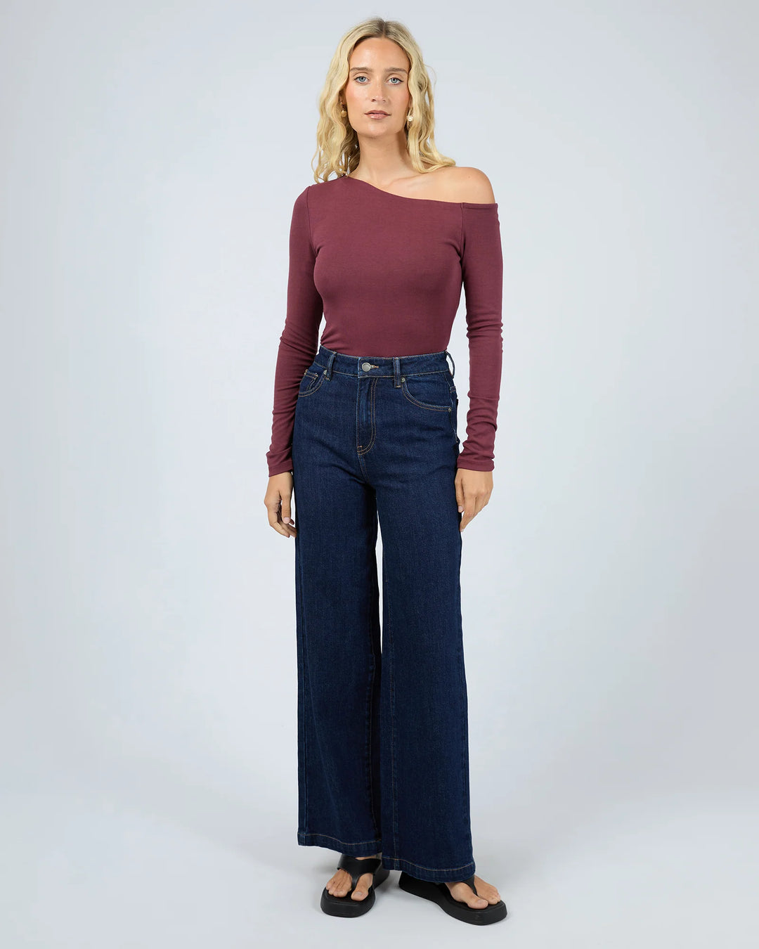 All About Eve Kylie Off Shoulder L/S Top - Burgundy