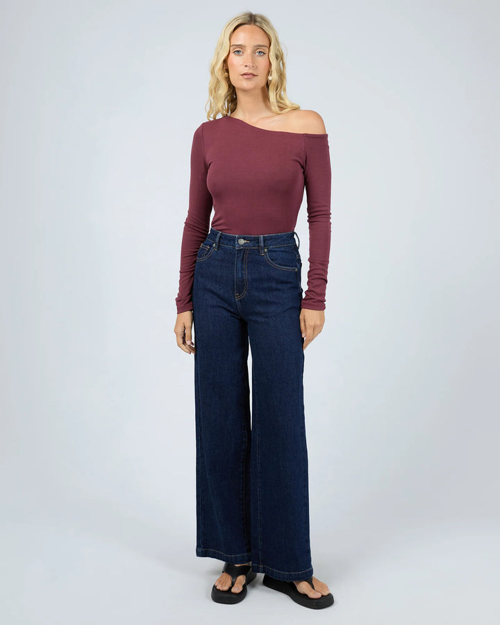 All About Eve Kylie Off Shoulder L/S Top - Burgundy