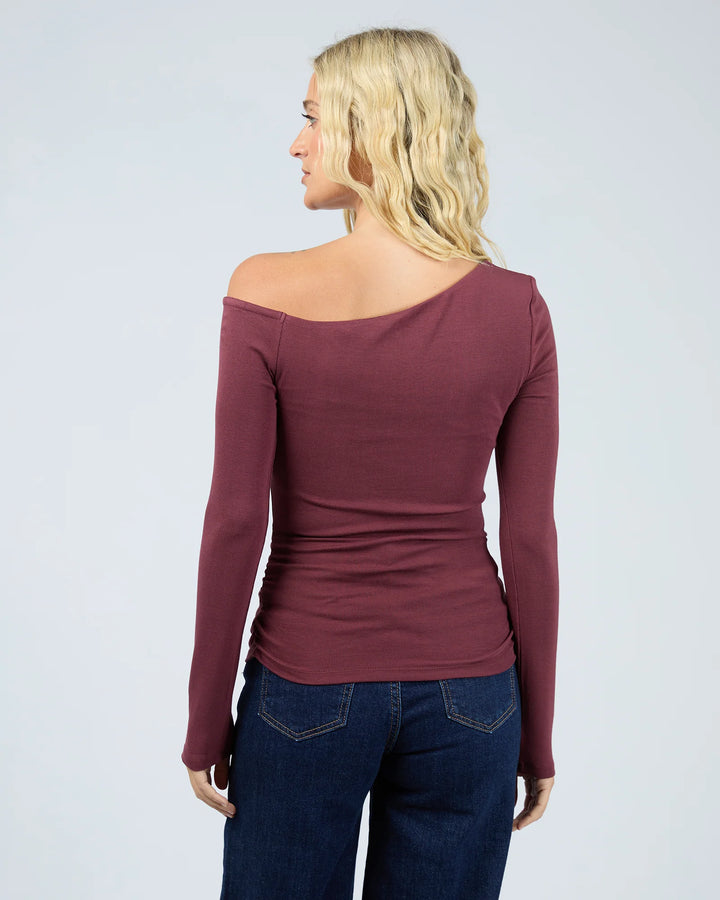 All About Eve Kylie Off Shoulder L/S Top - Burgundy