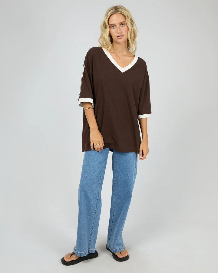 All About Eve Zulu Panel Oversized V Neck Tee - Brown