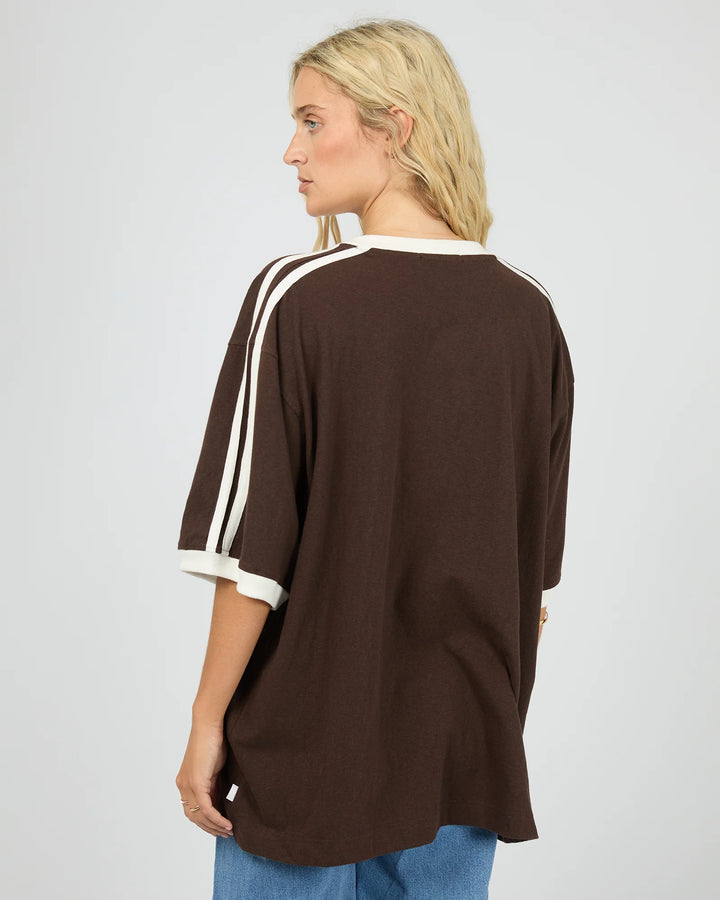 All About Eve Zulu Panel Oversized V Neck Tee - Brown