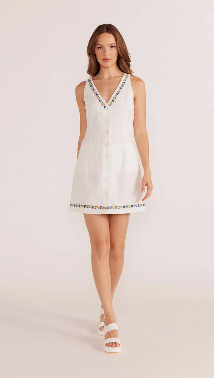 MinkPink Elini Embroidered Mini Dress - Ivory