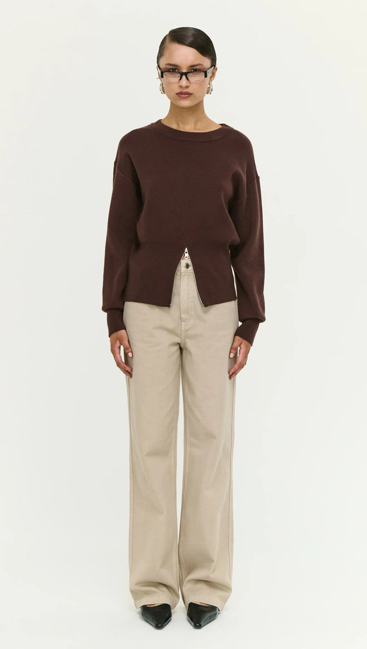Staple The Label Elvie Zip Knit - Chocolate