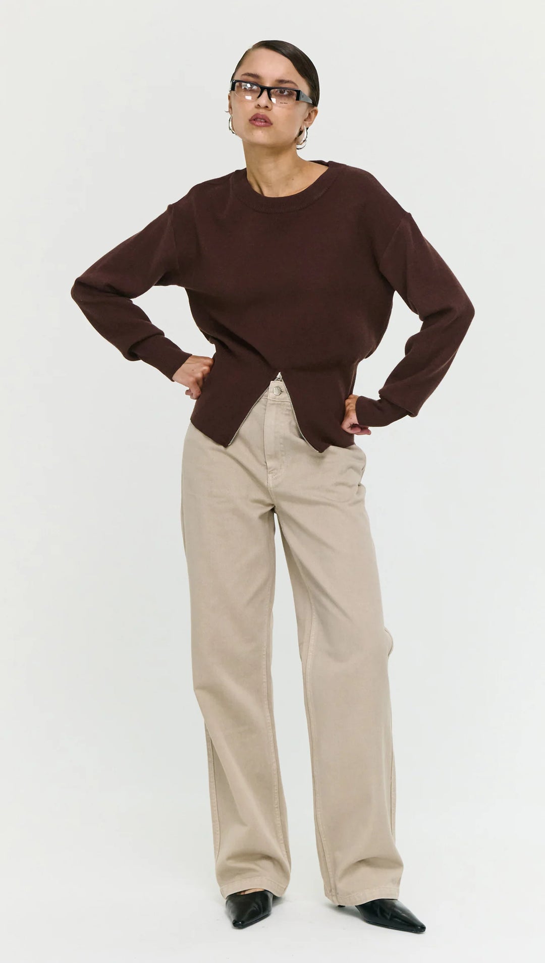 Staple The Label Elvie Zip Knit - Chocolate