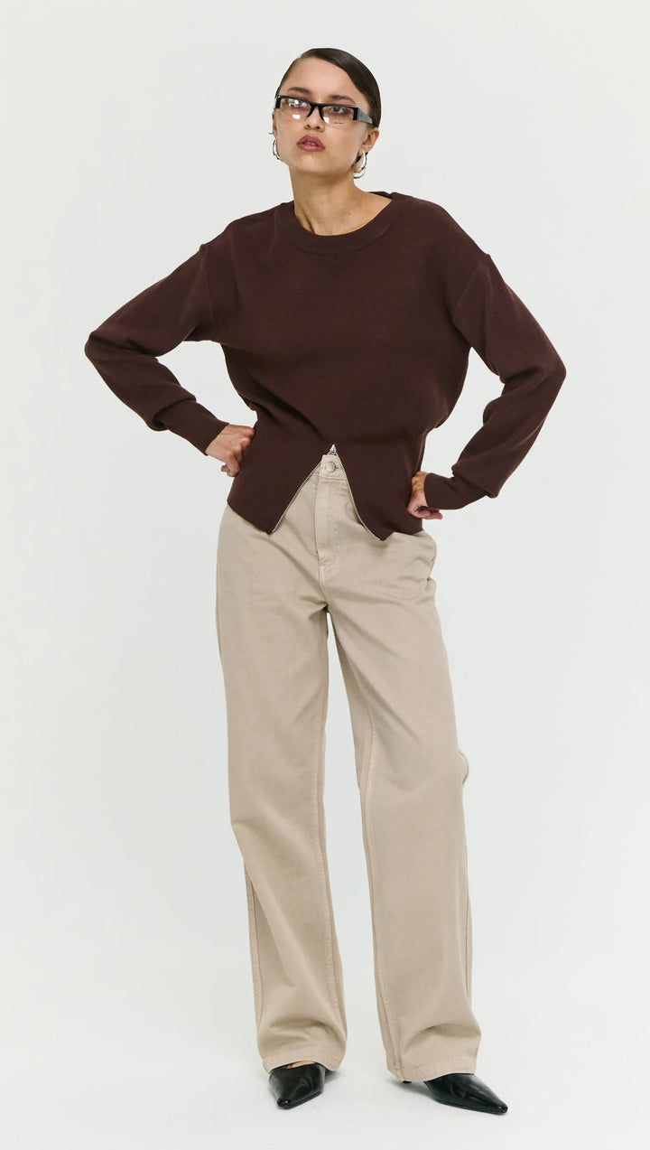 Staple The Label Elvie Zip Knit - Chocolate