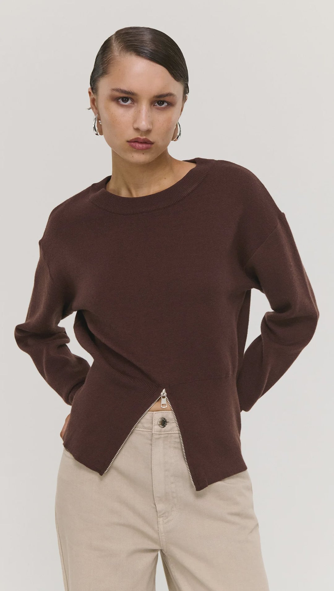 Staple The Label Elvie Zip Knit - Chocolate