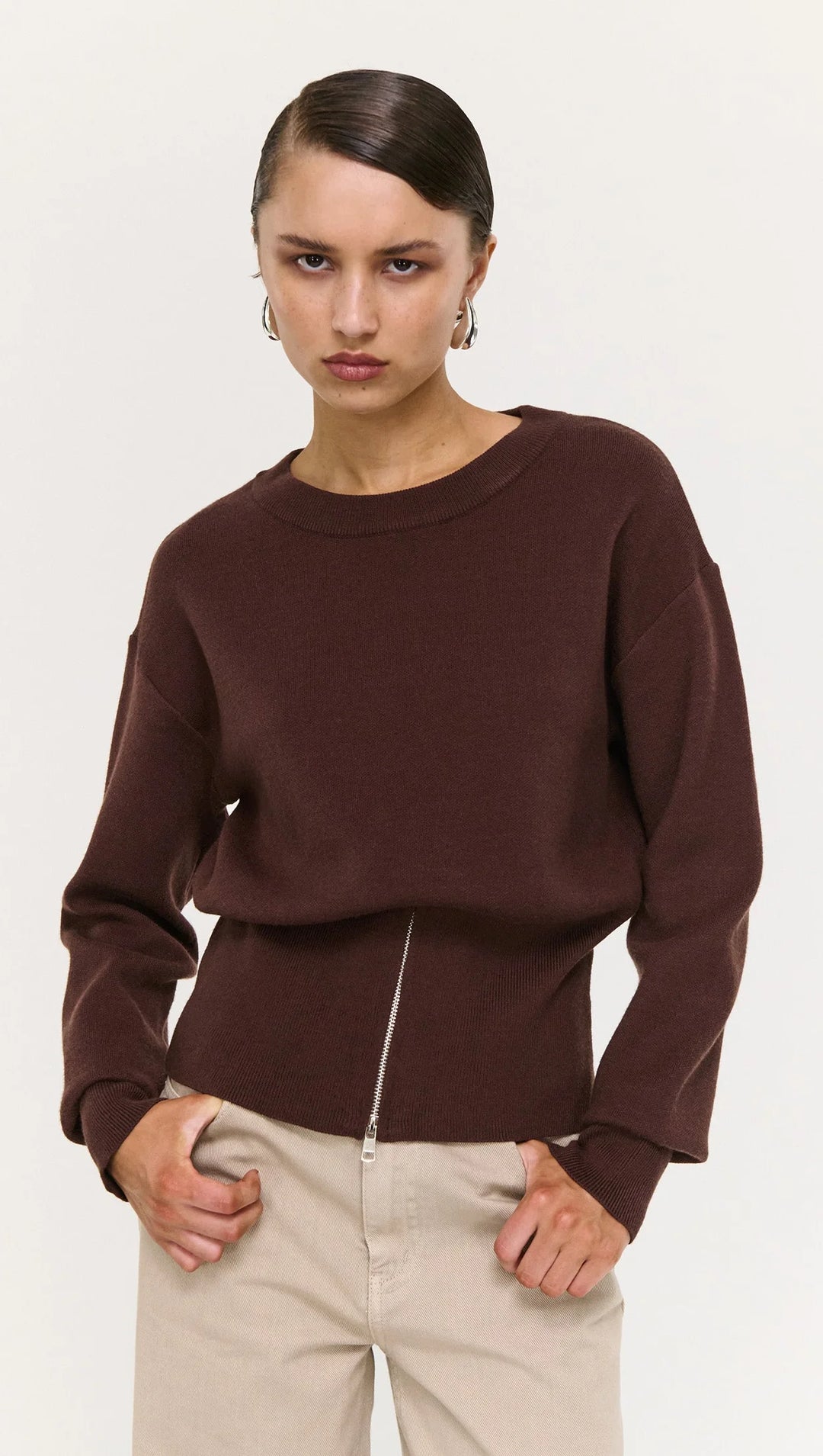 Staple The Label Elvie Zip Knit - Chocolate