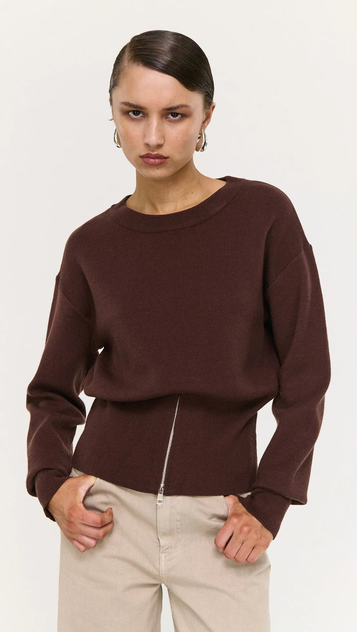 Staple The Label Elvie Zip Knit - Chocolate