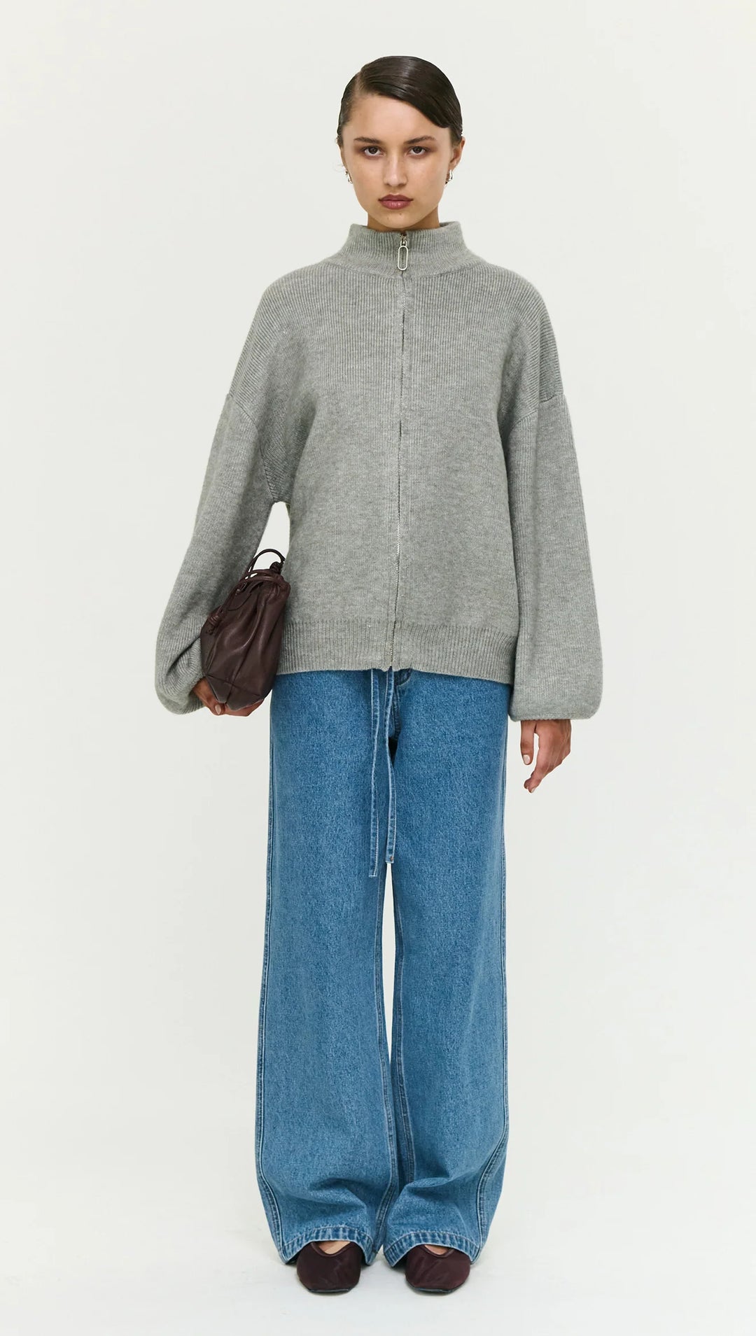 Staple The Label Harlow Oversize Zip Cardigan - Grey Marle