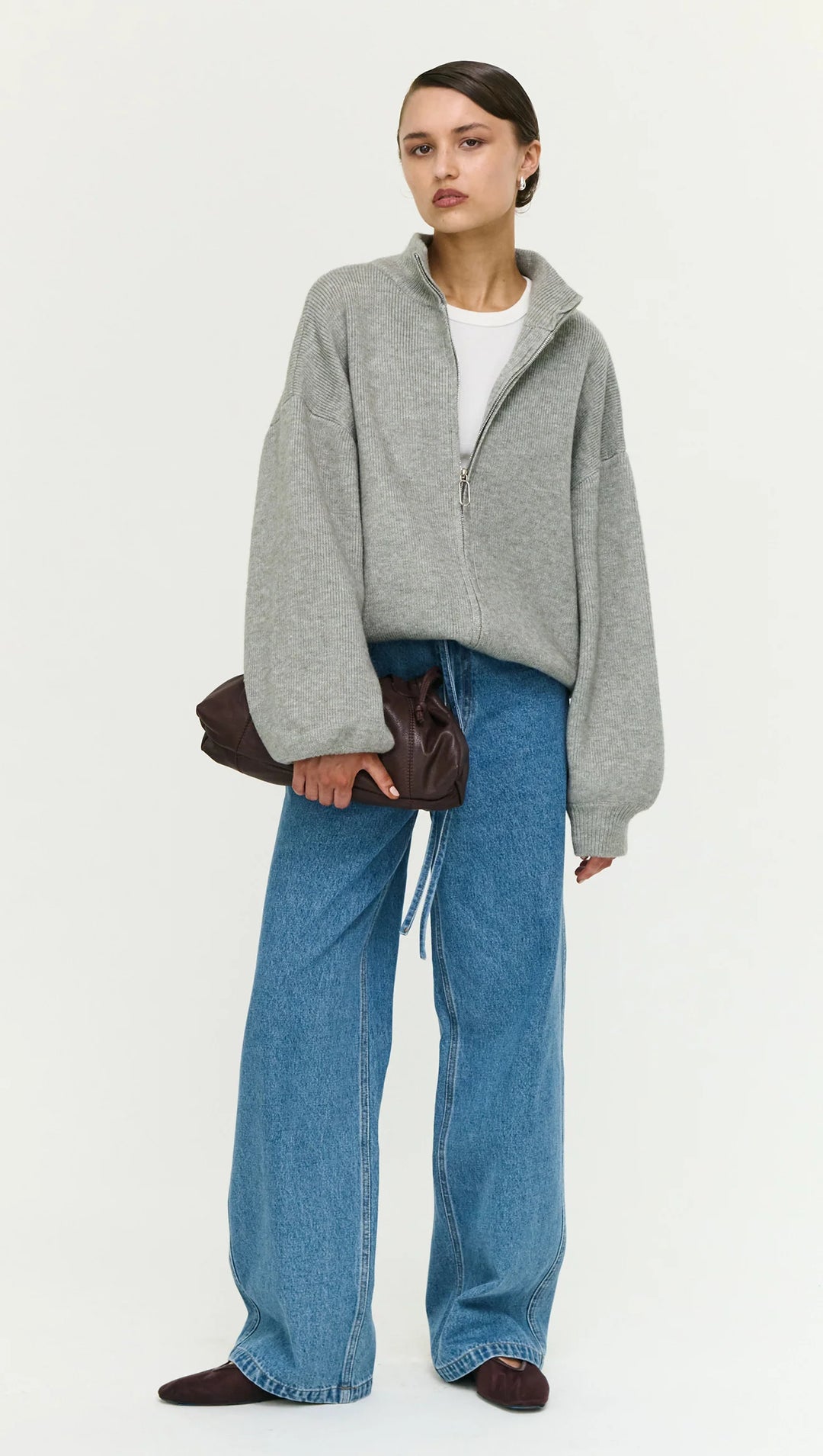 Staple The Label Harlow Oversize Zip Cardigan - Grey Marle