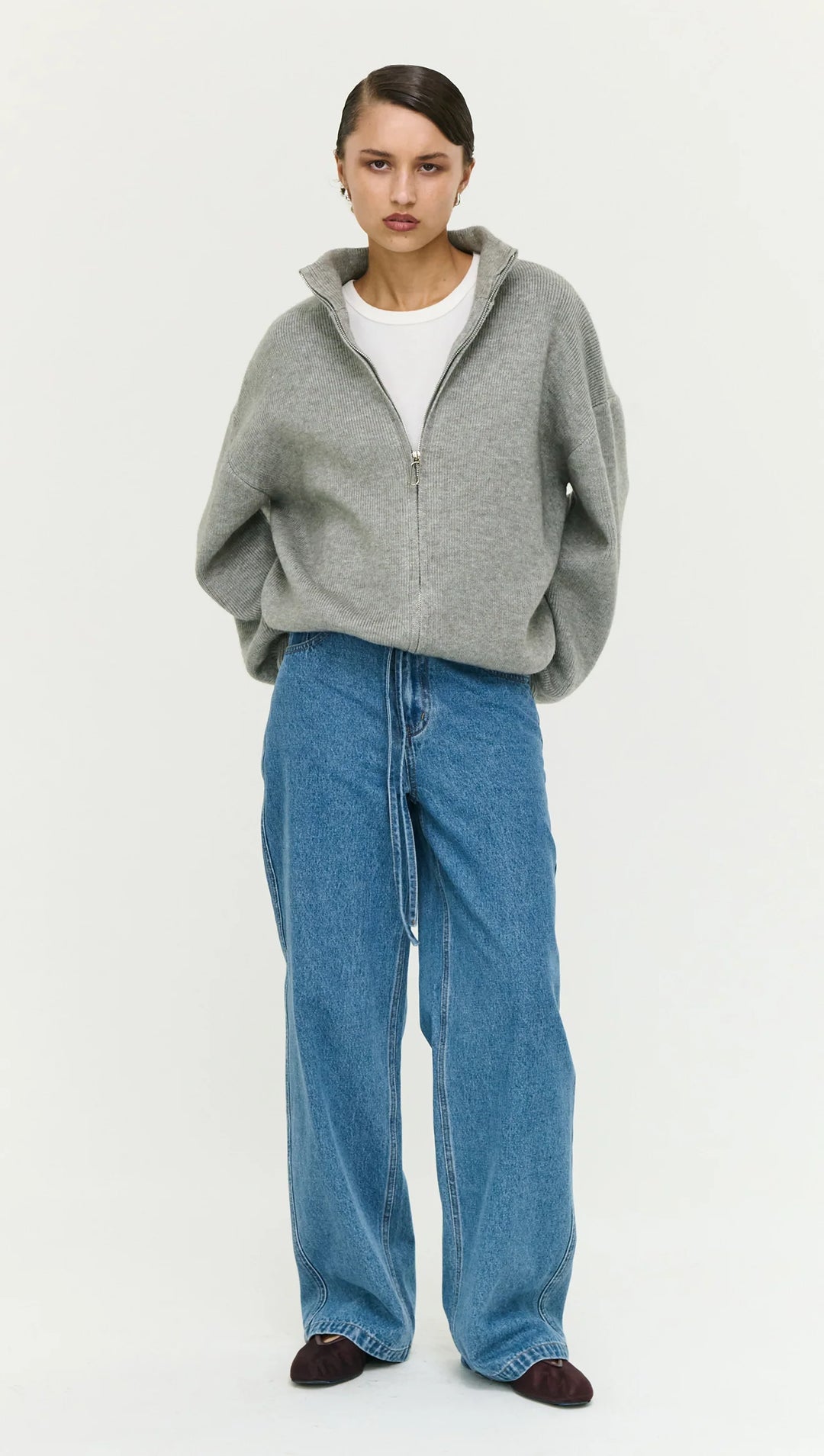 Staple The Label Harlow Oversize Zip Cardigan - Grey Marle