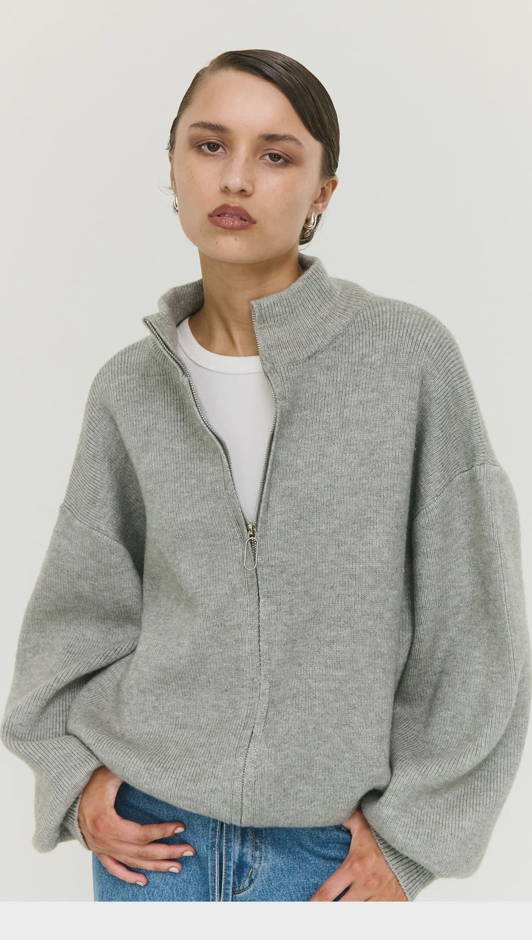 Staple The Label Harlow Oversize Zip Cardigan - Grey Marle